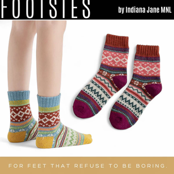 FOOTSIES Warm Chevron Pattern Pair of Crew Socks