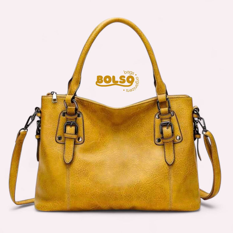 BOLSO Large Square Vintage Retro Leather Tote Bag