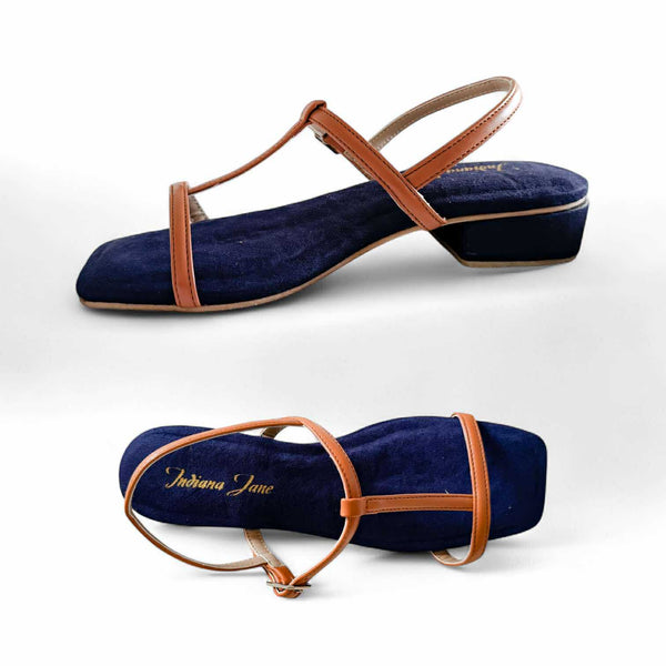 RUBY T-Strap Cushioned 1" Block Heels Sandals