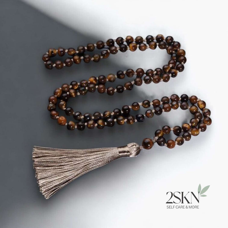 2SKN 108-Bead Mala Necklace for Meditation, Yoga, Mindfulness – Natural Crystal Healing Stones (Blessed Option)