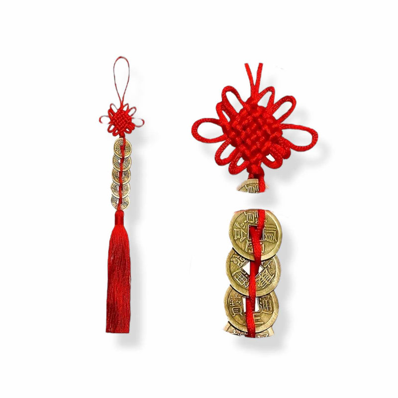 BLING 1pc Feng Shui Lucky Coins Charm – Chinese Knot Hanging Decoration with 6 Antique Coins & Tassel (11.4”) for Wealth & Protection