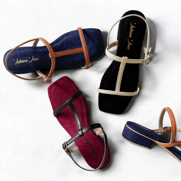 RUBY T-Strap Cushioned 1" Block Heels Sandals