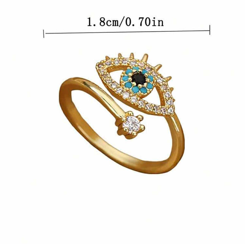 BLING Adjustable Gold Evil Eye Ring with Lash Detail – Dainty Open Band Talisman