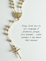 BLING Cross Pendant Gold Plated Prayer Beads Rosary Necklace - Faith Jewelry