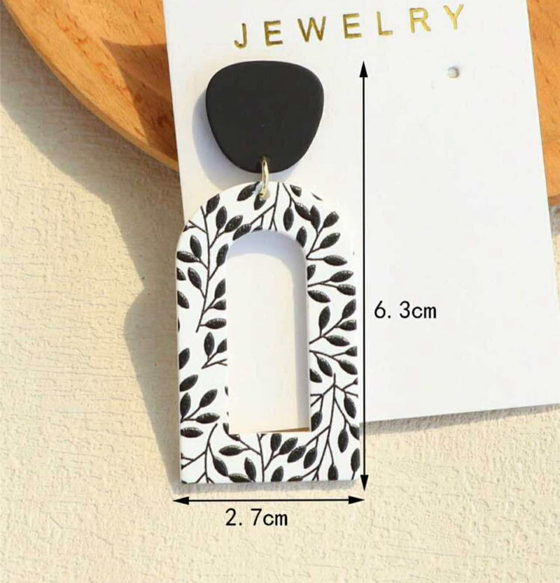 BLING Monochrome Arch Cut-Out Earrings – Handmade Polymer Clay in Leaf & Dot Prints