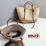 BOLSO Woven Straw Pattern Boho Large Beach Tote Bag
