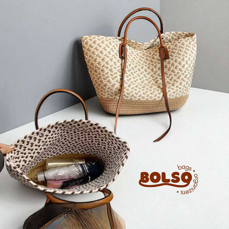 BOLSO Woven Straw Pattern Boho Large Beach Tote Bag