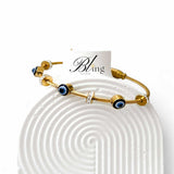 BLING Gold Cable Wire Evil Eye Bracelet – Minimalist Protection Bangle with Crystal Spacers Magnetic Clasp