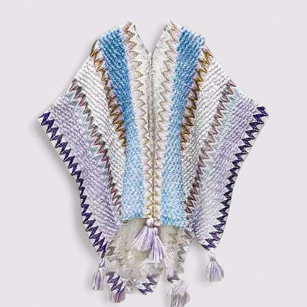WRAP Boho Crochet Zigzag Shawl Wrap – Handwoven Multicolor with Tassels | Cozy Layered Poncho