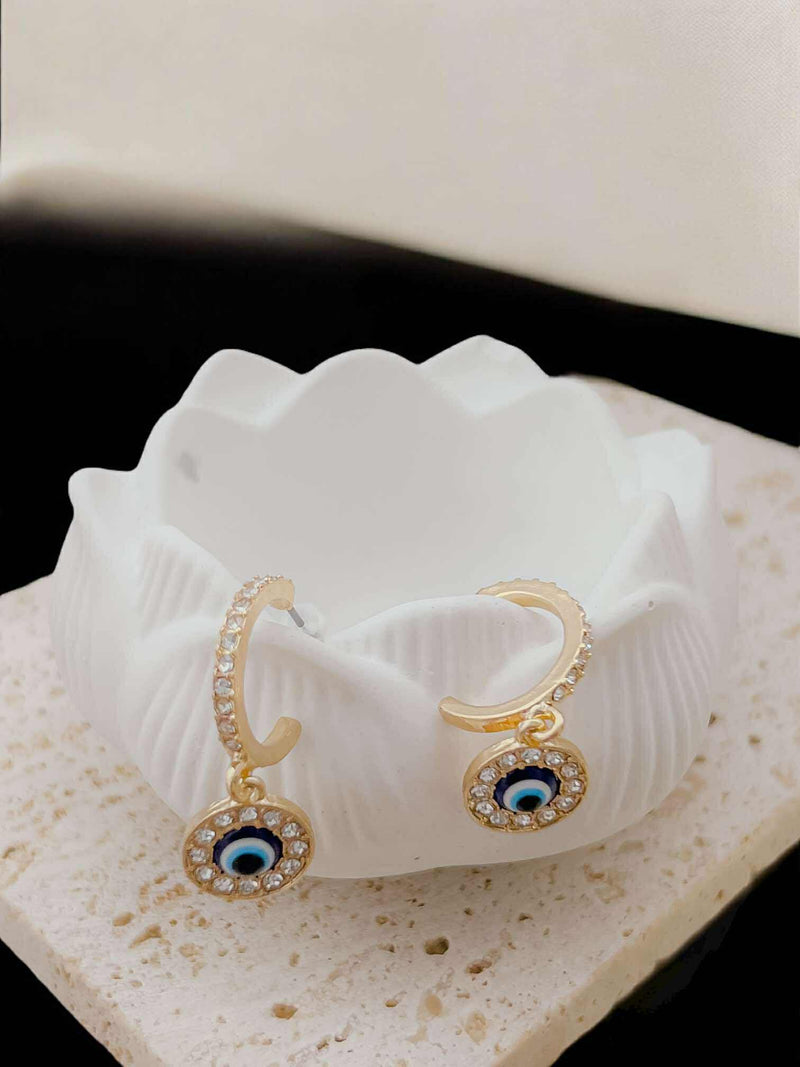 BLING Gold Evil Eye Huggie Earrings with Crystal Halo – Dainty Protection Charm