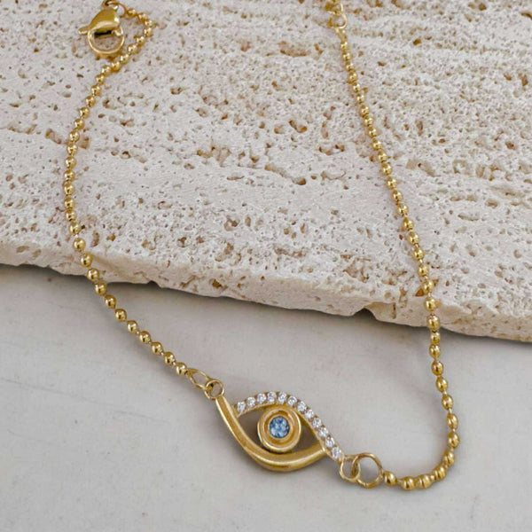 BLING Dual-Tone Evil Eye Ball Chain Bracelet – Adjustable Dainty Protection Charm