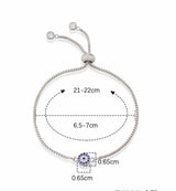 BLING Silver Pavé Evil Eye Slider Bracelet – Adjustable Dainty Blue Charm for Daily Protection