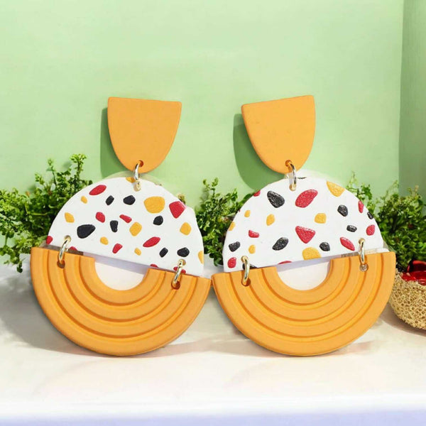 BLING Retro Terrazzo Drop Earrings – Handmade Polymer Clay in Mustard & Confetti Print