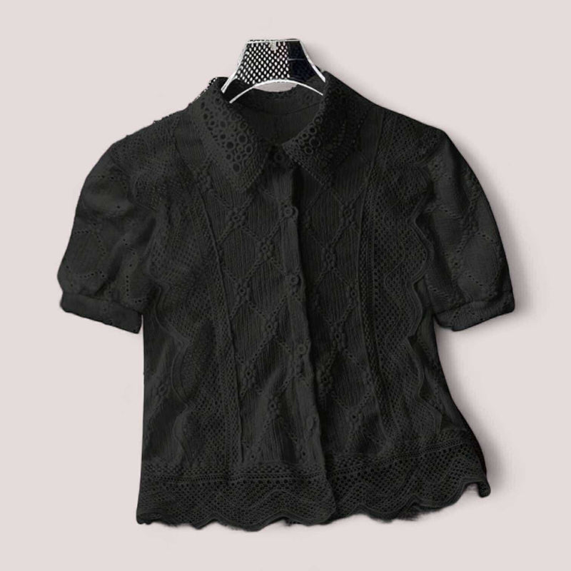 BLUSA Summer Lace Buttondown Collared Barong Inspired Blouse Top