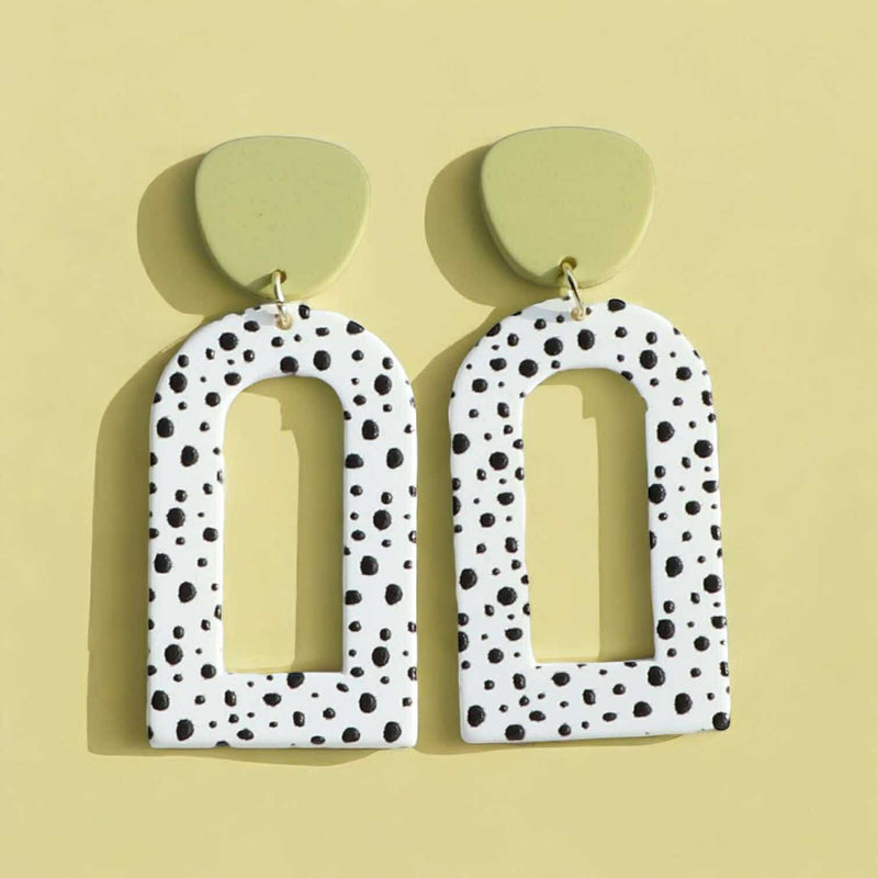BLING Monochrome Arch Cut-Out Earrings – Handmade Polymer Clay in Leaf & Dot Prints
