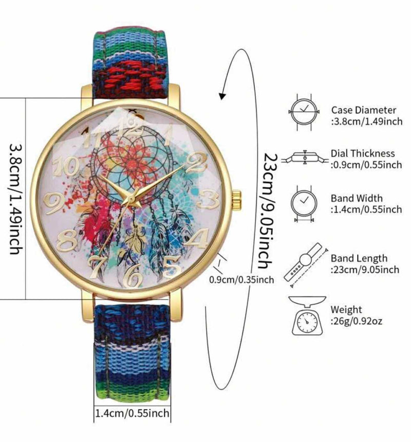 BLING Boho Chic Woven Strap Watch – Vintage-Inspired Printed Dial with Ethnic Fabric Band