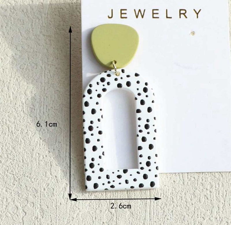 BLING Monochrome Arch Cut-Out Earrings – Handmade Polymer Clay in Leaf & Dot Prints