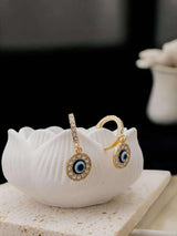 BLING Gold Evil Eye Huggie Earrings with Crystal Halo – Dainty Protection Charm