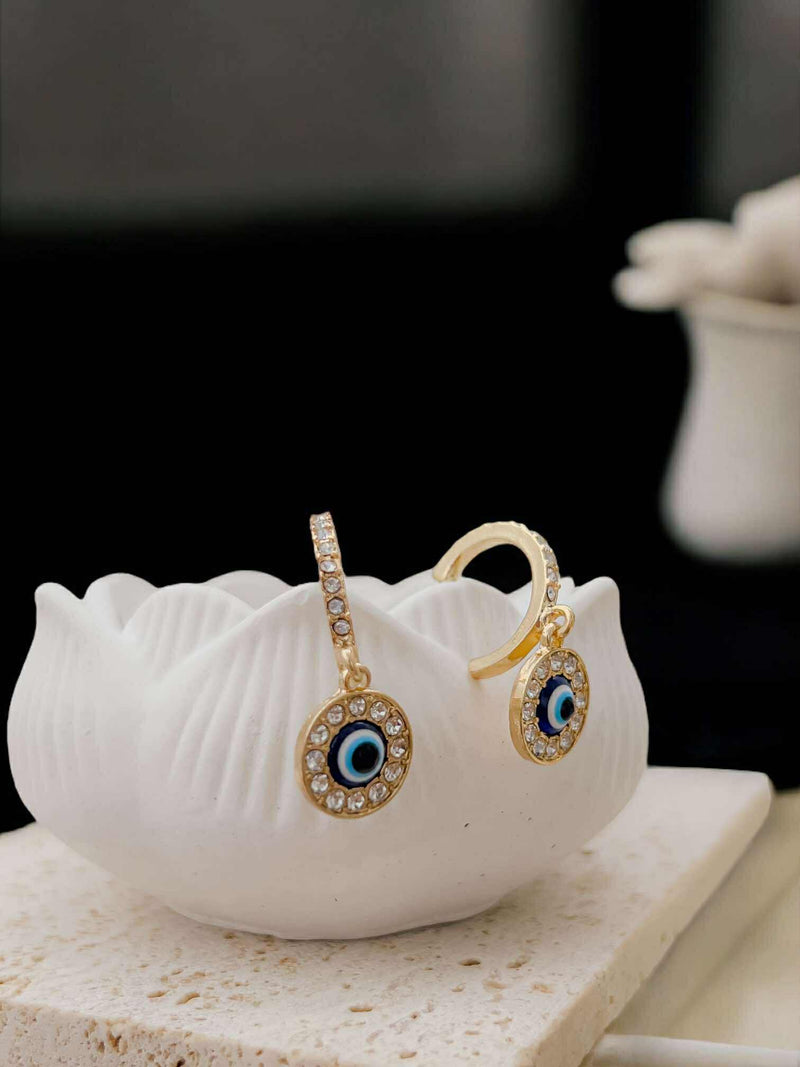 BLING Gold Evil Eye Huggie Earrings with Crystal Halo – Dainty Protection Charm