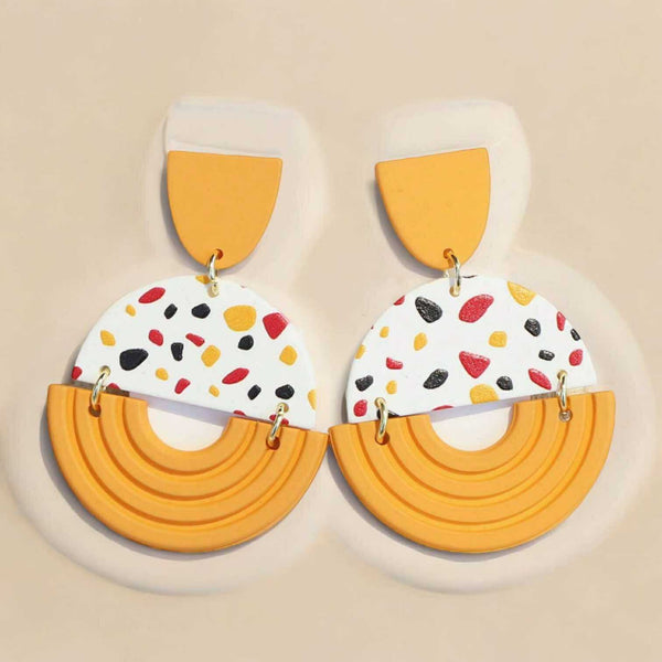 BLING Retro Terrazzo Drop Earrings – Handmade Polymer Clay in Mustard & Confetti Print