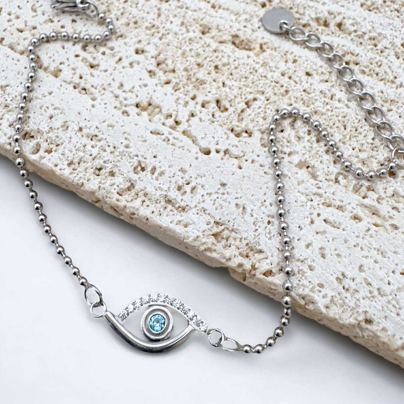 BLING Dual-Tone Evil Eye Ball Chain Bracelet – Adjustable Dainty Protection Charm
