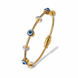 BLING Gold Cable Wire Evil Eye Bracelet – Minimalist Protection Bangle with Crystal Spacers Magnetic Clasp