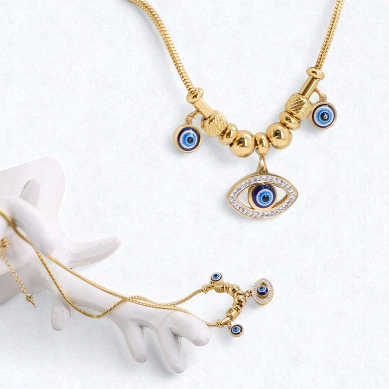 BLING Charms Gold Evil Eye Protection Dainty Rope Chain Necklace