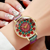 BLING Boho Chic Woven Strap Watch – Vintage-Inspired Printed Dial with Ethnic Fabric Band