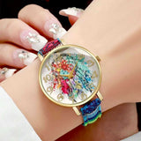 BLING Boho Chic Woven Strap Watch – Vintage-Inspired Printed Dial with Ethnic Fabric Band