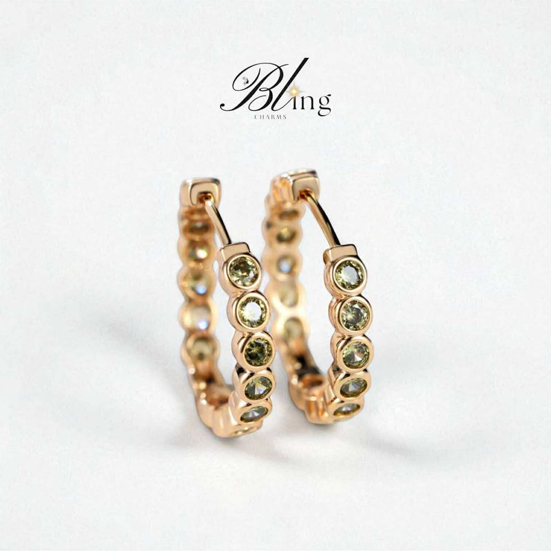 BLING Elegant Full Rhinestone Hoop HQ Cubic Zirconia Gold Earrings