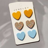 BLING 3pairs Playful Stud Earring Sets – Polymer Clay Round & Heart Designs