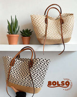 BOLSO Woven Straw Pattern Boho Large Beach Tote Bag