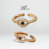 BLING Adjustable Gold Evil Eye Ring with Lash Detail – Dainty Open Band Talisman