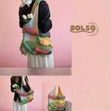BOLSO 5D Carps Color Blocking Knitted Casual Tote Bag
