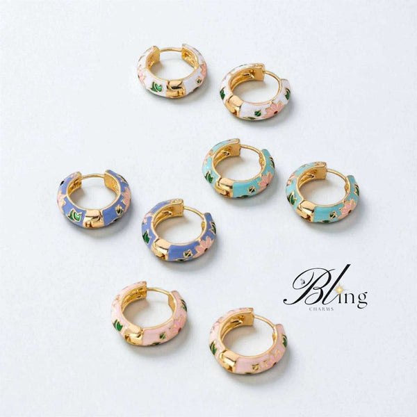 BLING Retro Vintage Enamel Mini Floral Hoops