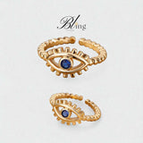 BLING Adjustable Gold Evil Eye Ring with Lash Detail – Dainty Open Band Talisman