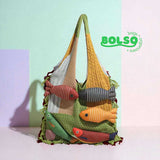 BOLSO 5D Carps Color Blocking Knitted Casual Tote Bag