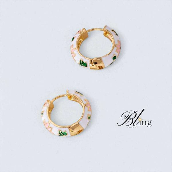 BLING Retro Vintage Enamel Mini Floral Hoops