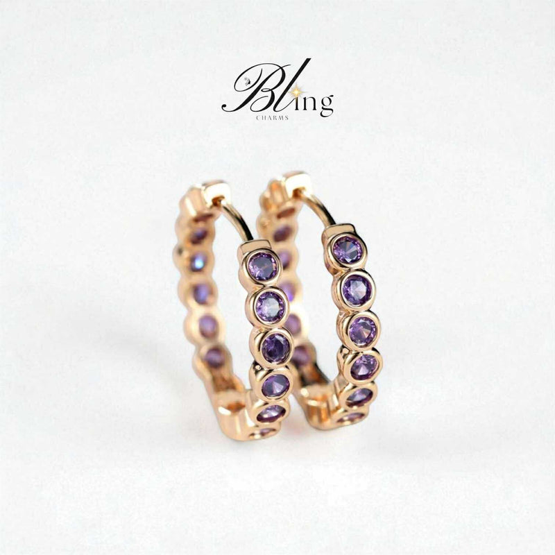 BLING Elegant Full Rhinestone Hoop HQ Cubic Zirconia Gold Earrings