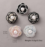 BLING Elegant Camellia Pearl Brooch – Tweed & Faux Leather Fabric Flower Pin