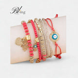 BLING 6pc Evil Eye Charm Accent Boho Bracelet Set