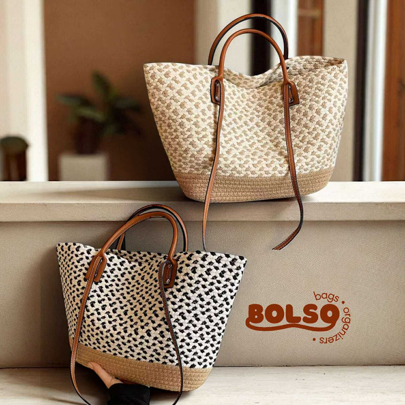 BOLSO Woven Straw Pattern Boho Large Beach Tote Bag