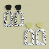 BLING Monochrome Arch Cut-Out Earrings – Handmade Polymer Clay in Leaf & Dot Prints