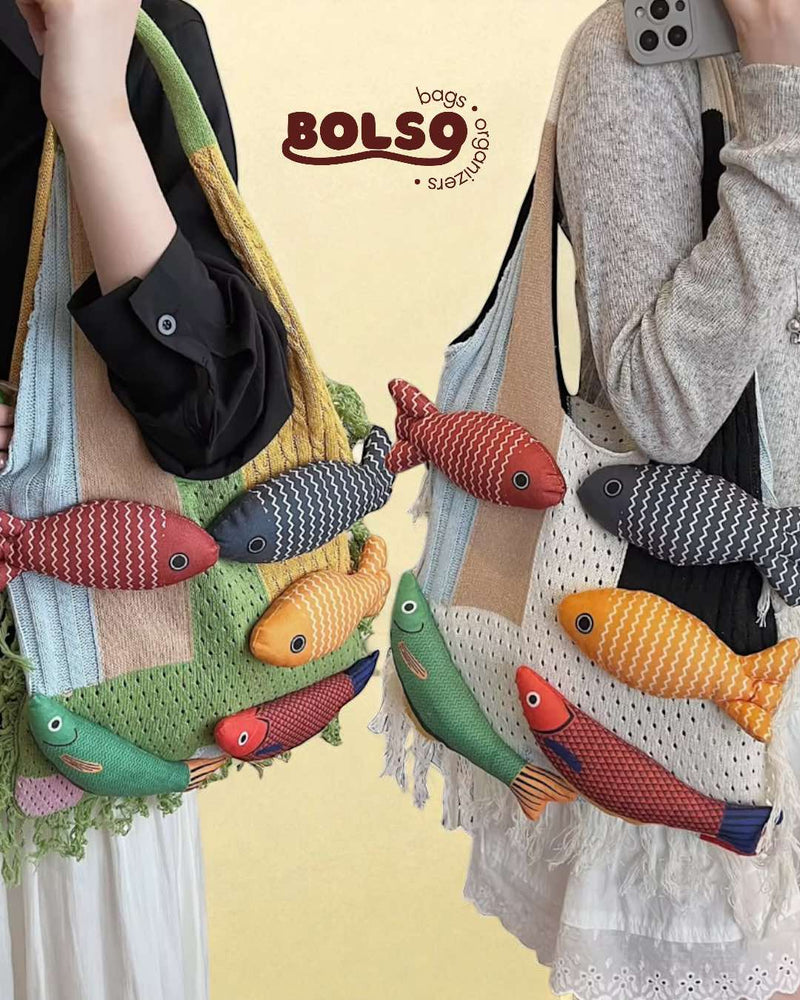 BOLSO 5D Carps Color Blocking Knitted Casual Tote Bag