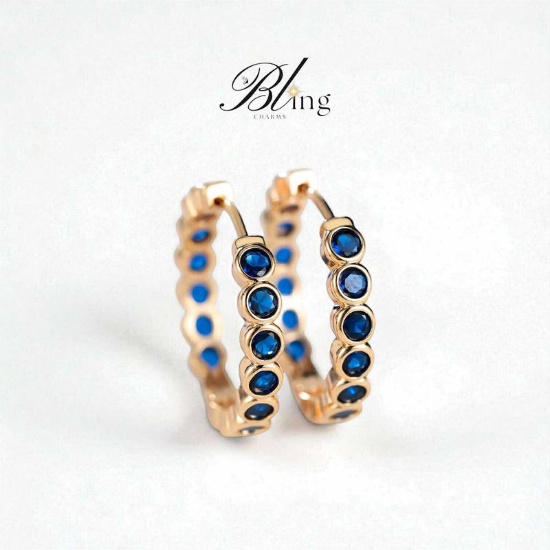 BLING Elegant Full Rhinestone Hoop HQ Cubic Zirconia Gold Earrings