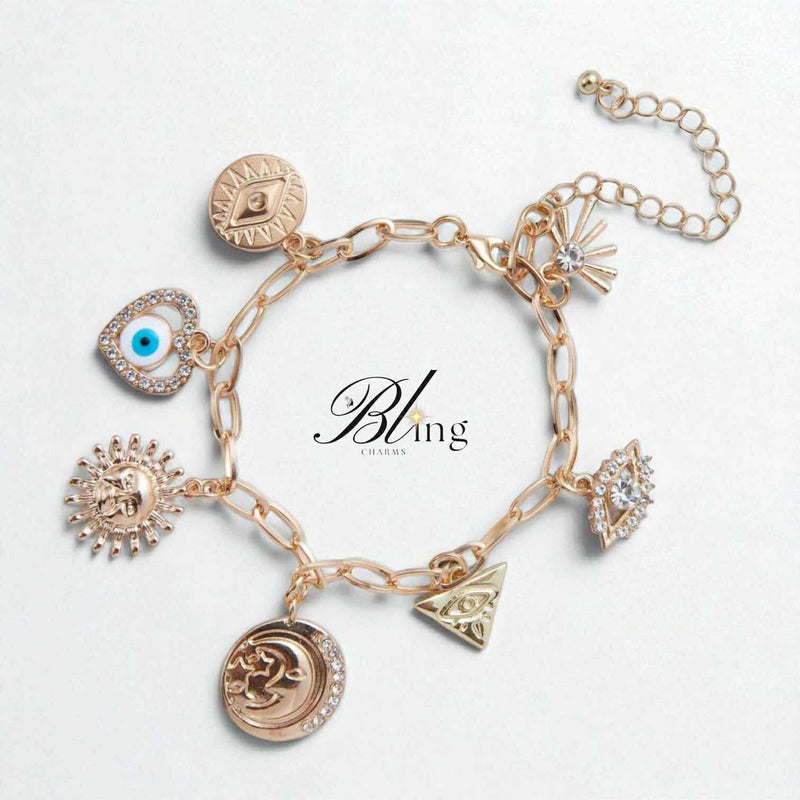 BLING Evil Eye Charms Chain Bracelet