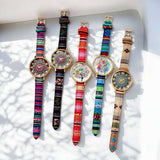 BLING Boho Chic Woven Strap Watch – Vintage-Inspired Printed Dial with Ethnic Fabric Band