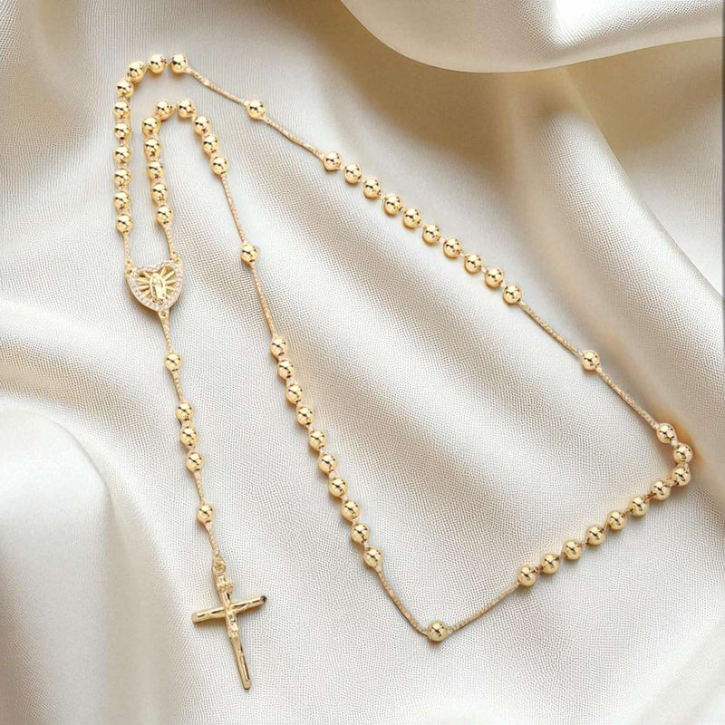 BLING Cross Pendant Gold Plated Prayer Beads Rosary Necklace - Faith Jewelry