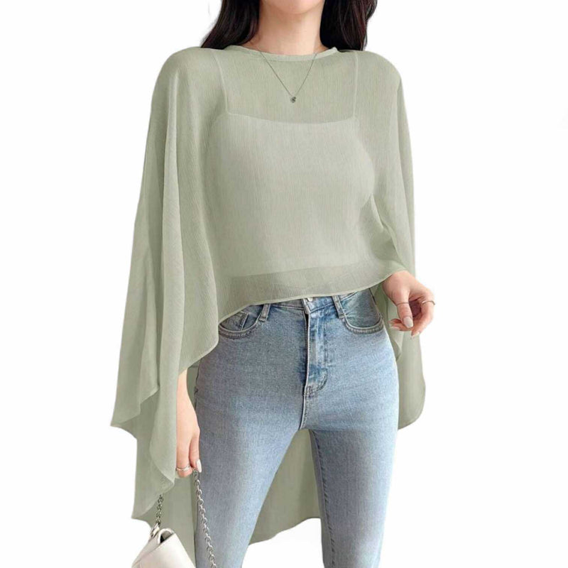 BLUSA Chiffon Flowy Poncho Overlay Top Loose Blouse (Inner not Included)