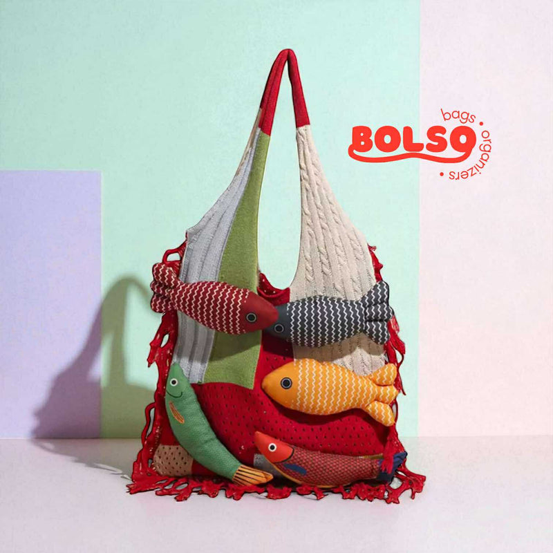 BOLSO 5D Carps Color Blocking Knitted Casual Tote Bag